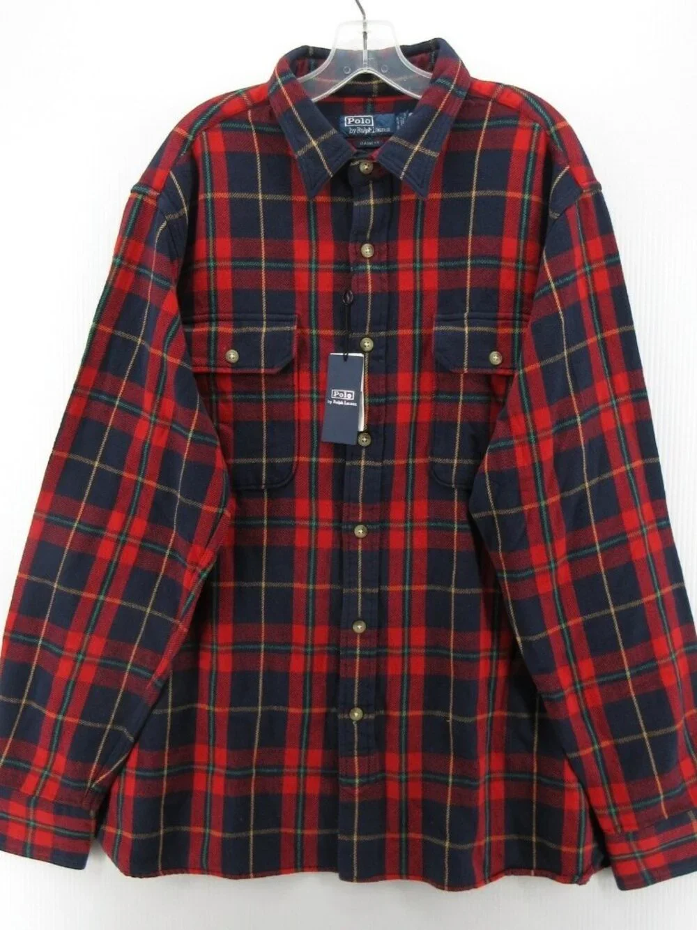 Polo Ralph Lauren Shirt XXL Flannel Plaid Classic Leather Elbow Patches